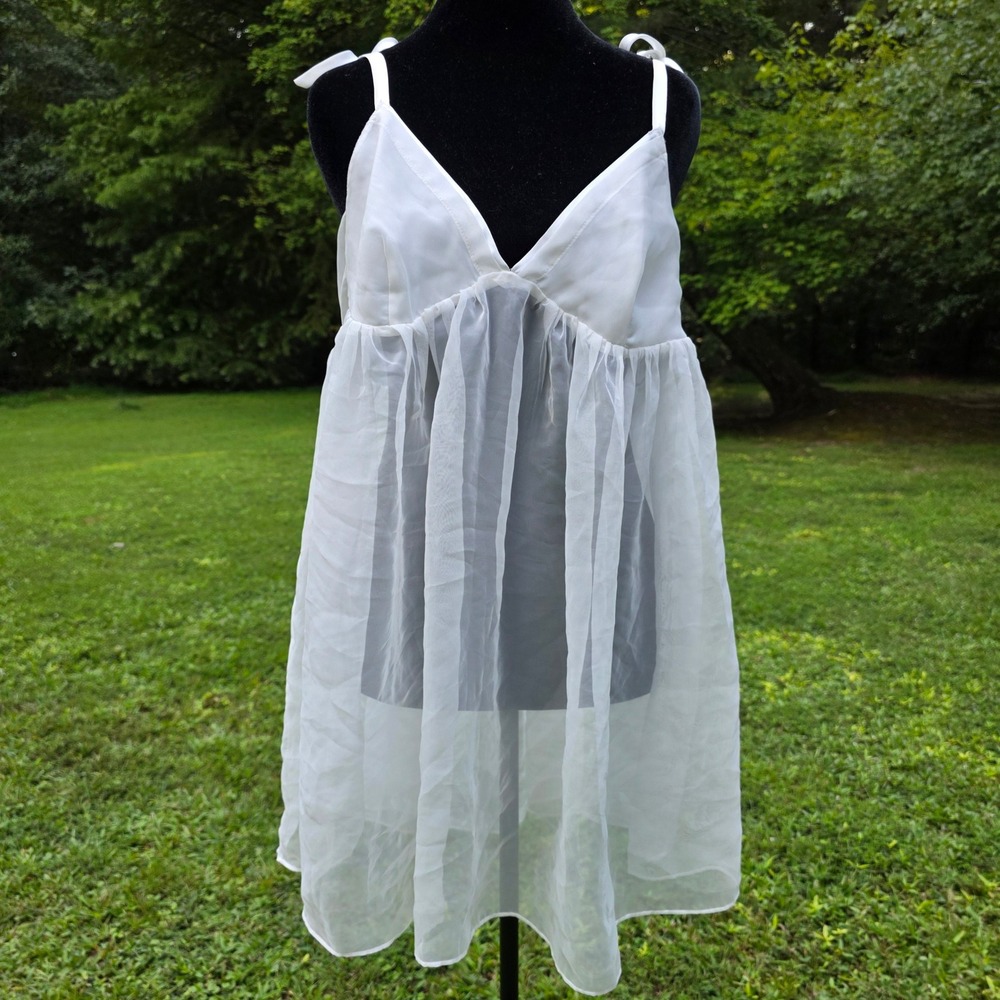 VTG 1990 Victorias Secret Large White Sheer Babydoll Chemise Deadstock NWT Dress